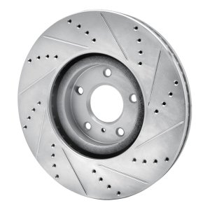 Infiniti G35 Brake Rotor (1) - Front Left - R1 Concepts - Drilled & Slotted - Silver - `07-`15